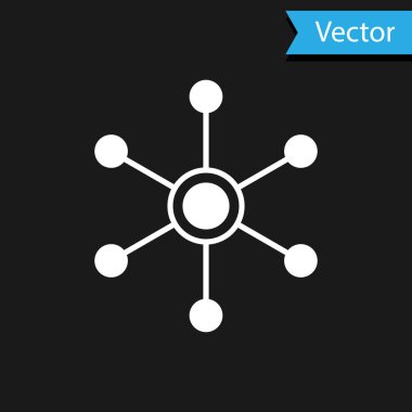 Beyaz Ağ simgesi siyah arkaplanda izole edildi. Genel ağ bağlantısı. Küresel teknoloji ya da sosyal ağ. Noktaları ve çizgileri birleştiriyorum. Vektör İllüstrasyonu