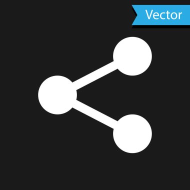 Beyaz Paylaşım simgesi siyah arkaplanda izole edildi. Paylaş, paylaş, iletişim piktogramı, sosyal medya, bağlantı, ağ, dağıtım işareti. Vektör İllüstrasyonu