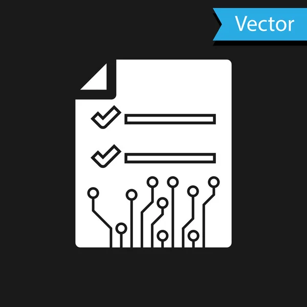 Ícone de contrato inteligente branco isolado no fundo preto. Tecnologia Blockchain, mineração criptomoeda, bitcoin, altcoins, mercado monetário digital. Ilustração vetorial — Vetor de Stock