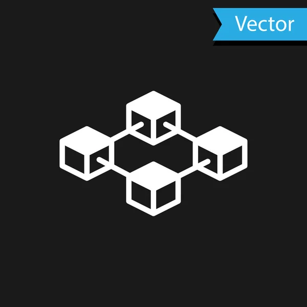 Icona della tecnologia Blockchain bianco isolato su sfondo nero. Segnale di criptovaluta. Abstract geometrico blocco catena di business tecnologia di rete. Illustrazione vettoriale — Vettoriale Stock