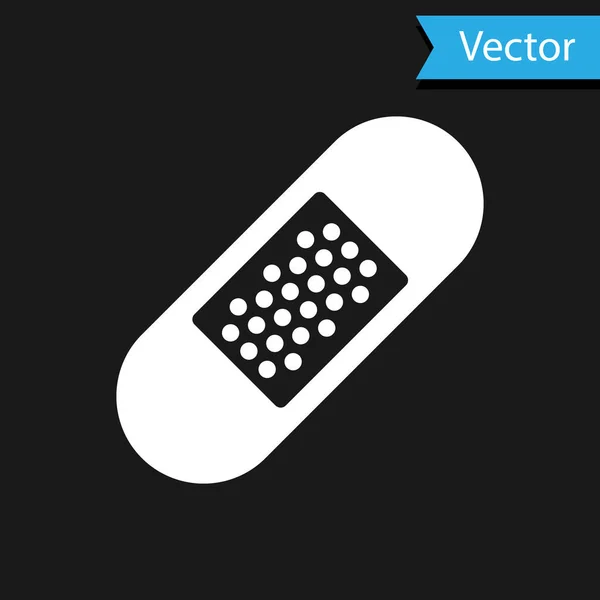 Icono de yeso del vendaje blanco aislado sobre fondo negro. Yeso médico, vendaje adhesivo, vendaje de tela flexible. Ilustración vectorial — Vector de stock