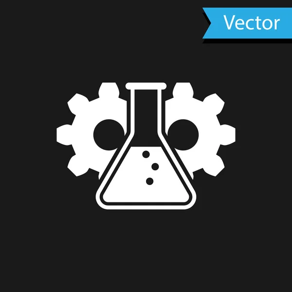 Weiße Bioengineering-Ikone isoliert auf schwarzem Hintergrund. Element der Genetik und Bioengineering-Ikone. Biologie, Molekül, chemisches Symbol. Vektorillustration — Stockvektor