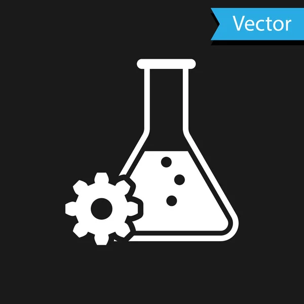 Weiße Bioengineering-Ikone isoliert auf schwarzem Hintergrund. Element der Genetik und Bioengineering-Ikone. Biologie, Molekül, chemisches Symbol. Vektorillustration — Stockvektor