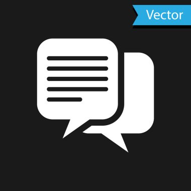 Siyah arkaplanda Beyaz Sohbet simgesi izole edildi. Konuşma baloncukları sembolü. Vektör İllüstrasyonu