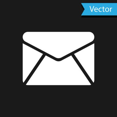 Siyah arkaplanda beyaz zarf simgesi izole edildi. E- posta mektup sembolü. Vektör İllüstrasyonu