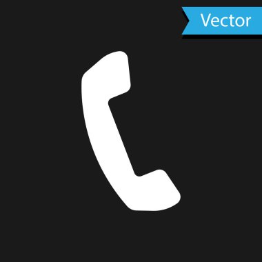 Siyah arka planda yalıtılmış beyaz telefon ahize simgesi. Telefon tabelası. Vektör İllüstrasyonu
