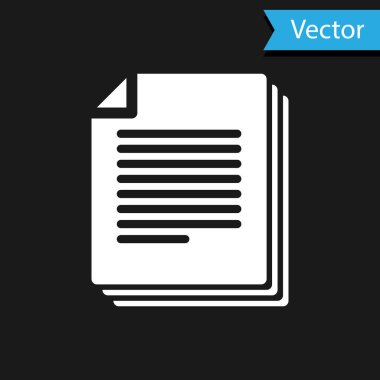 Siyah arka planda yalıtılmış Beyaz Belge simgesi. Dosya simgesi. Denetim listesi simgesi. İş konsepti. Vektör İllüstrasyonu