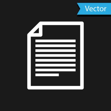 Siyah arka planda yalıtılmış Beyaz Belge simgesi. Dosya simgesi. Denetim listesi simgesi. İş konsepti. Vektör İllüstrasyonu