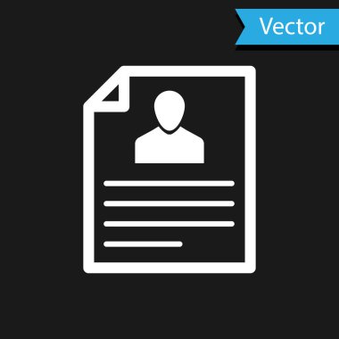 Beyaz Kalan simgesi siyah arkaplanda izole edildi. Özgeçmiş başvurusu. Profesyonel personel aranıyor. Personel analizi devam ediyor. Vektör İllüstrasyonu