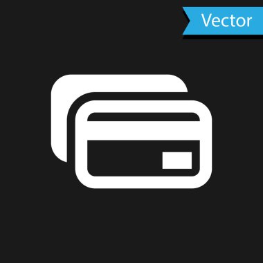 Siyah arkaplanda beyaz kredi kartı simgesi izole edildi. Çevrimiçi ödeme. Nakit çekilmesi. Finansal operasyonlar. Alışveriş tabelası. Vektör İllüstrasyonu