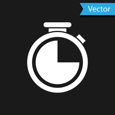 Siyah arkaplanda beyaz kronometre simgesi izole edildi. Zaman göstergesi. Vektör İllüstrasyonu