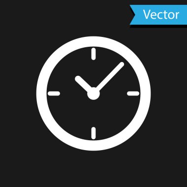 Siyah arkaplanda beyaz saat simgesi izole edildi. Vektör İllüstrasyonu