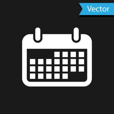 Siyah arkaplanda beyaz takvim simgesi izole edildi. Vektör İllüstrasyonu
