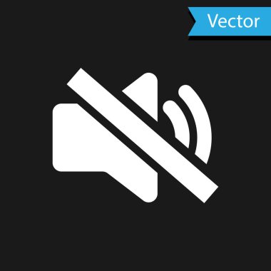 Beyaz Sözcü simgesi siyah arkaplanda izole edildi. Ses simgesi yok. Ses Kapalı sembolü. Vektör İllüstrasyonu