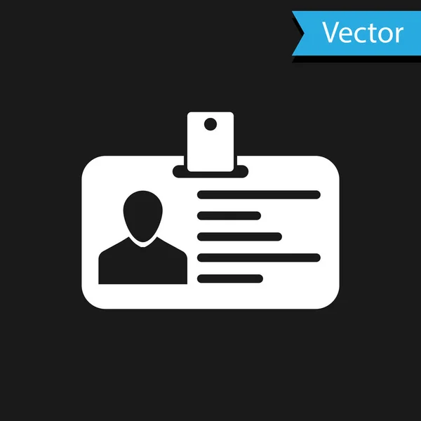 Ícone de crachá de identificação branca isolado no fundo preto. Cartão de identificação. Pode ser usado para apresentação, identidade da empresa, publicidade e etc. Ilustração vetorial —  Vetores de Stock