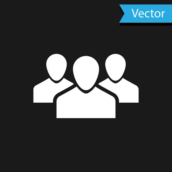 Icône de groupe Utilisateurs blancs isolée sur fond noir. Icône Groupe de personnes. Symbole avatar d'entreprise - icône de profil des utilisateurs. Illustration vectorielle — Image vectorielle