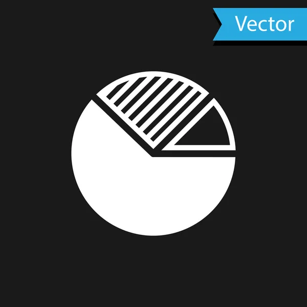Icono de infografía gráfico Pie Blanco aislado sobre fondo negro. Signo de diagrama gráfico. Ilustración vectorial — Vector de stock