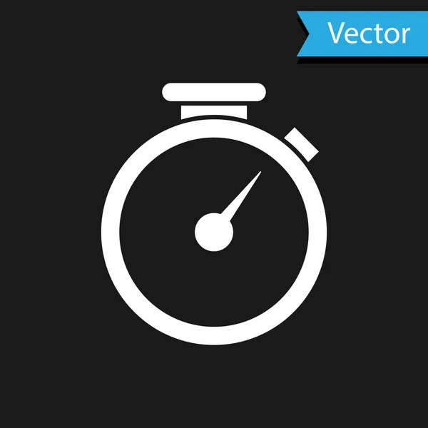 Icono de cronómetro blanco aislado sobre fondo negro. Signo del temporizador. Ilustración vectorial — Vector de stock