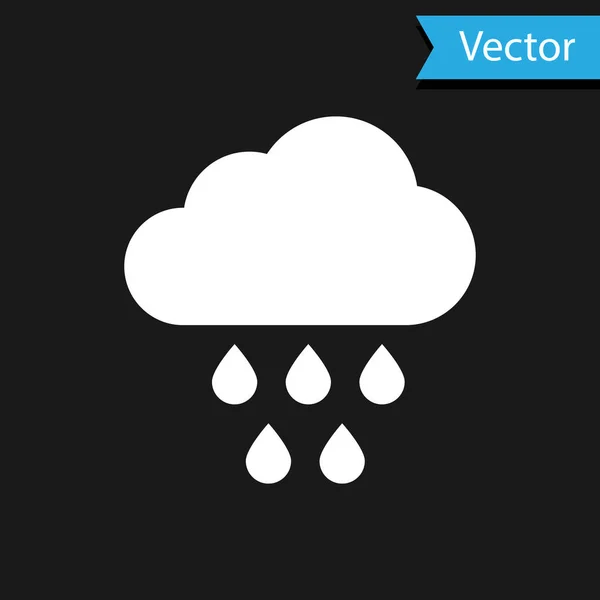 Weiße Wolke mit Regensymbol auf schwarzem Hintergrund. Regenwolken Niederschlag mit Regentropfen. Vektorillustration — Stockvektor