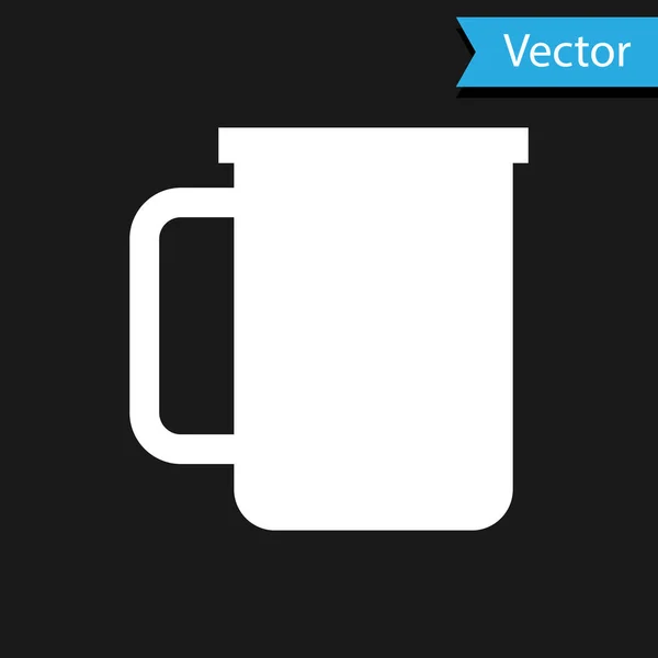 Белый Кубок Кофе плоский значок изолирован на черном фоне. Чашка чая. Горячий кофе. Векторная миграция — стоковый вектор