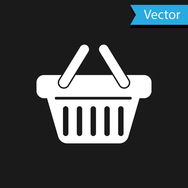 Blanco Cesta de la compra icono aislado sobre fondo negro. Ilustración vectorial — Vector de stock