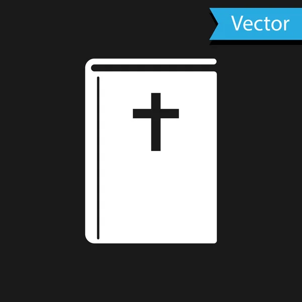 Weißes Bibelbuch-Symbol isoliert auf schwarzem Hintergrund. Vektorillustration — Stockvektor