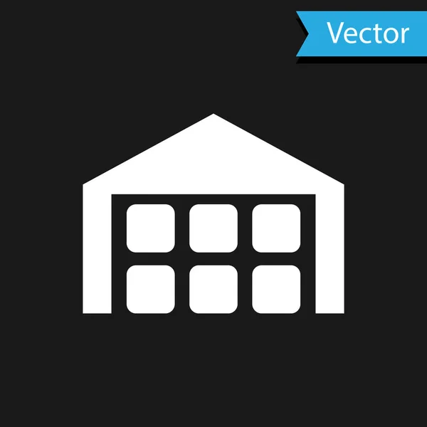 Icono del Almacén Blanco aislado sobre fondo negro. Ilustración vectorial — Vector de stock