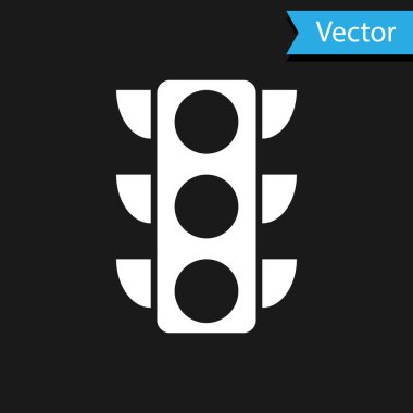 Siyah arkaplanda beyaz trafik ışığı simgesi izole edildi. Vektör İllüstrasyonu