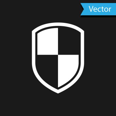 Beyaz Kalkan simgesi siyah arkaplanda izole edildi. Gardiyan. Vektör İllüstrasyonu