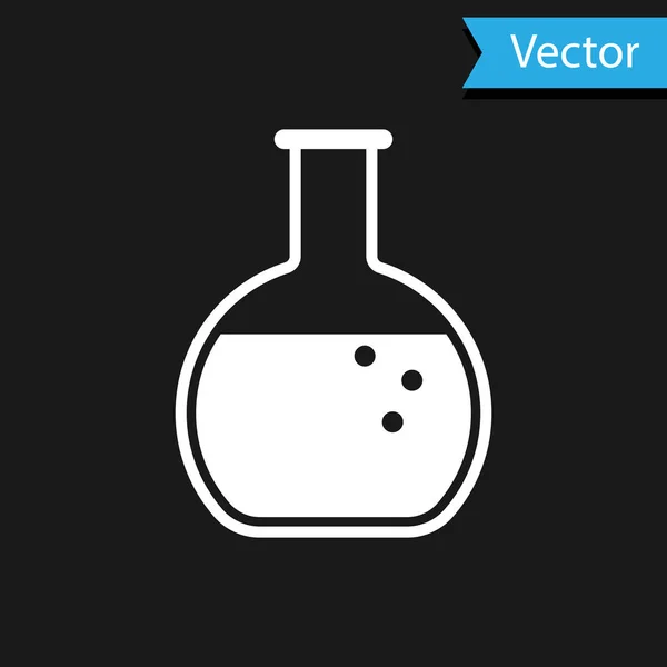 Белый пробирка и фик - значок химической лаборатории, выделенный на черном фоне. Векторная миграция — стоковый вектор