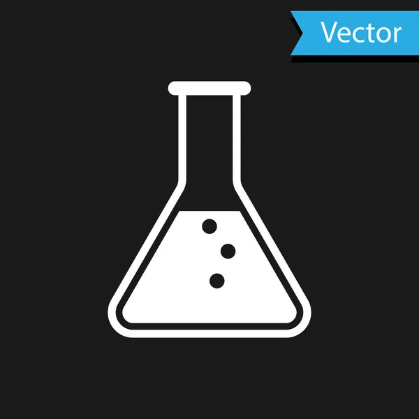 Weißes Reagenzglas und Kolben - Symbol für chemische Labortests auf schwarzem Hintergrund isoliert. Vektorillustration — Stockvektor