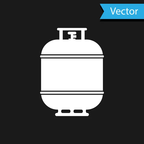 Weißes Propangas-Tanksymbol isoliert auf schwarzem Hintergrund. Ikone des brennbaren Gastanks. Vektorillustration — Stockvektor