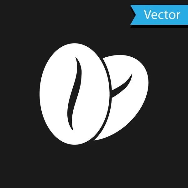 Icono de granos de café blanco aislado sobre fondo negro. Ilustración vectorial — Vector de stock