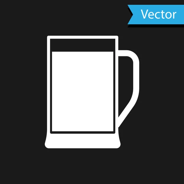 Icono de vaso blanco de cerveza aislado sobre fondo negro. Ilustración vectorial — Vector de stock