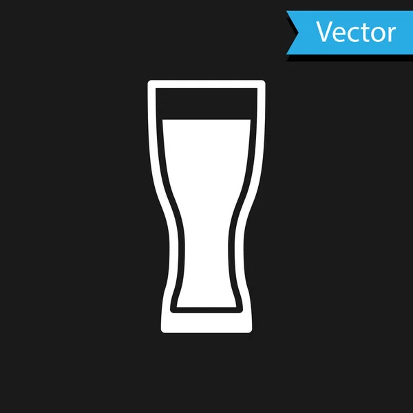 Icono de vaso blanco de cerveza aislado sobre fondo negro. Ilustración vectorial — Vector de stock