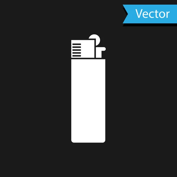 Біла піктограма запальнички ізольована на чорному тлі. Векторна ілюстрація — стоковий вектор