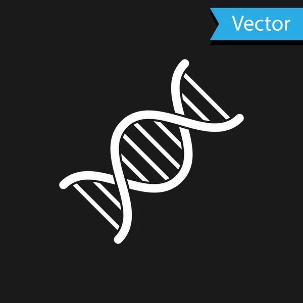白色Dna符号图标孤立在黑色背景上。 病媒图解 — 图库矢量图片