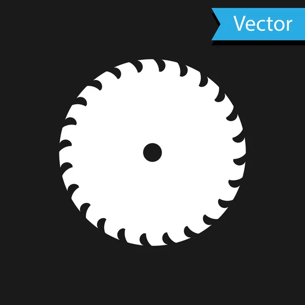 Weißes Kreissägeblatt-Symbol isoliert auf schwarzem Hintergrund. Sägeblatt. Vektorillustration — Stockvektor