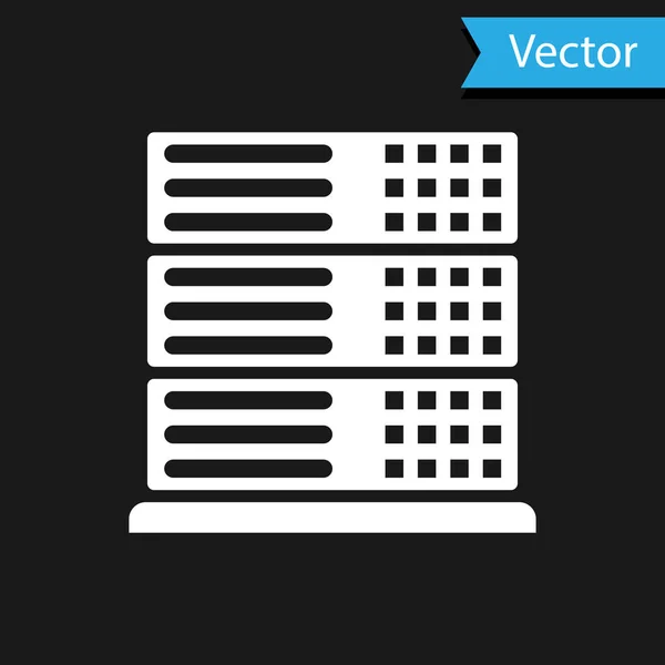 Servidor Branco, Dados, Ícone de hospedagem web isolado em fundo preto. Ilustração vetorial — Vetor de Stock