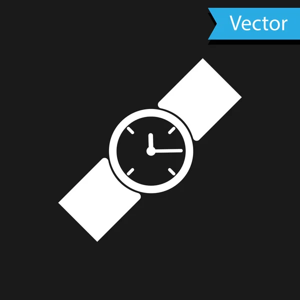 White Wrist watch icon isolated on black background. Wristwatch icon. Vector Illustration — Stock Vector