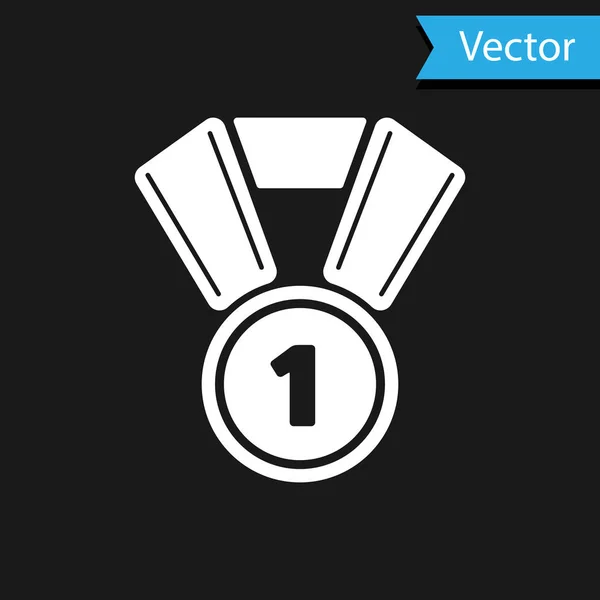 Icono de la Medalla Blanca aislado sobre fondo negro. Símbolo ganador. Ilustración vectorial — Vector de stock