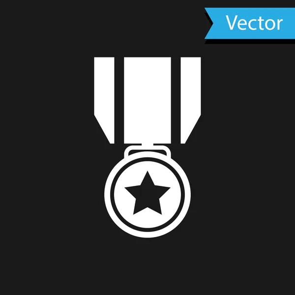 Medalha branca com ícone de estrela isolado em fundo preto. Assinatura de conquista do vencedor. Medalha de prémio. Ilustração vetorial — Vetor de Stock