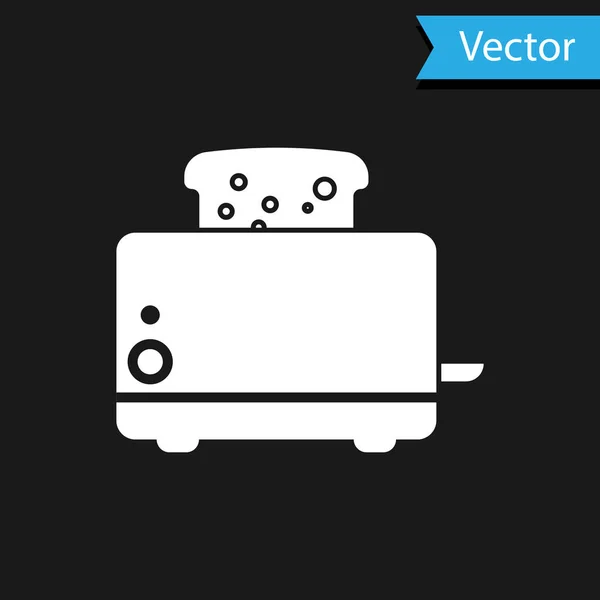 Weißer Toaster mit Toastsymbol isoliert auf schwarzem Hintergrund. Vektorillustration — Stockvektor