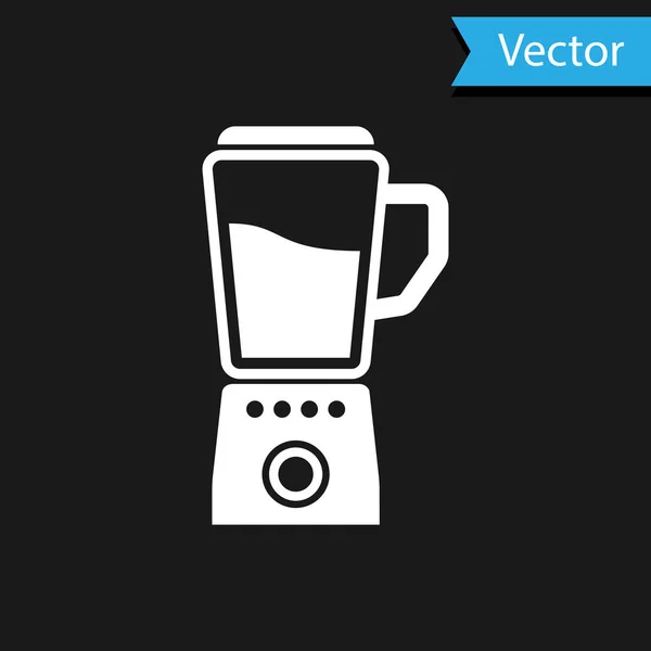 Ícone branco do liquidificador isolado no fundo preto. Cozinha liquidificador estacionário elétrico com tigela. Cozinhar smoothies, coquetel ou suco. Ilustração vetorial — Vetor de Stock