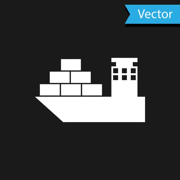 Icône du cargo blanc isolé sur fond noir. Illustration vectorielle — Image vectorielle