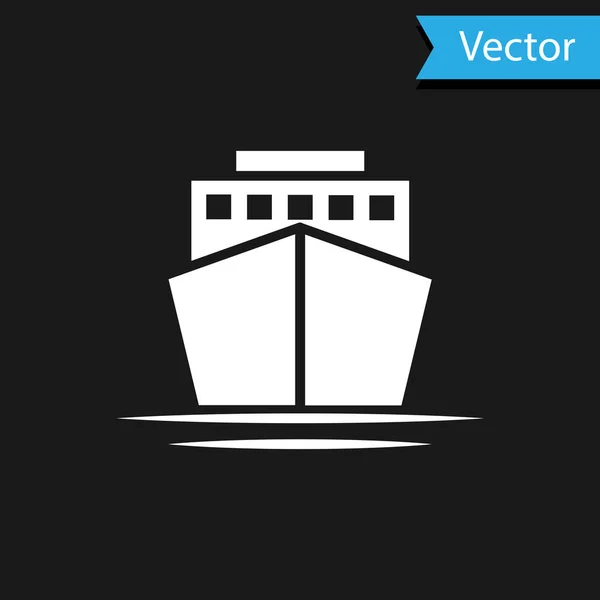 Weißes Schiffsicon isoliert auf schwarzem Hintergrund. Vektorillustration — Stockvektor