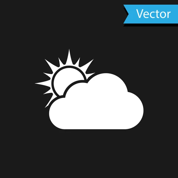 Weiße Sonne und Wolken Wettersymbol isoliert auf schwarzem Hintergrund. Vektorillustration — Stockvektor