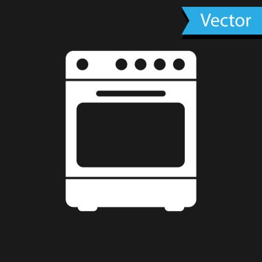 Siyah arkaplanda beyaz fırın simgesi var. Fırın tabelası. Vektör İllüstrasyonu