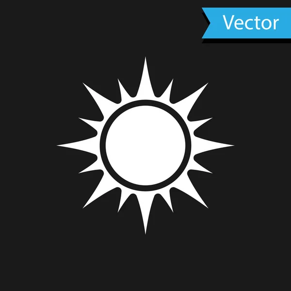 Icono Sol blanco aislado sobre fondo negro. Ilustración vectorial — Vector de stock