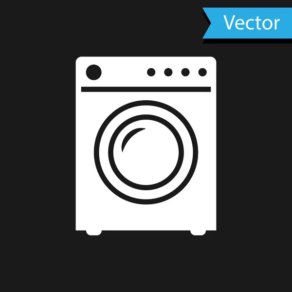 Beyaz çamaşır makinesi simgesi siyah arkaplanda izole edildi. Çamaşır makinesi simgesi. Çamaşır makinesi, çamaşır makinesi. Ev aletleri sembolü. Vektör İllüstrasyonu — Stok Vektör